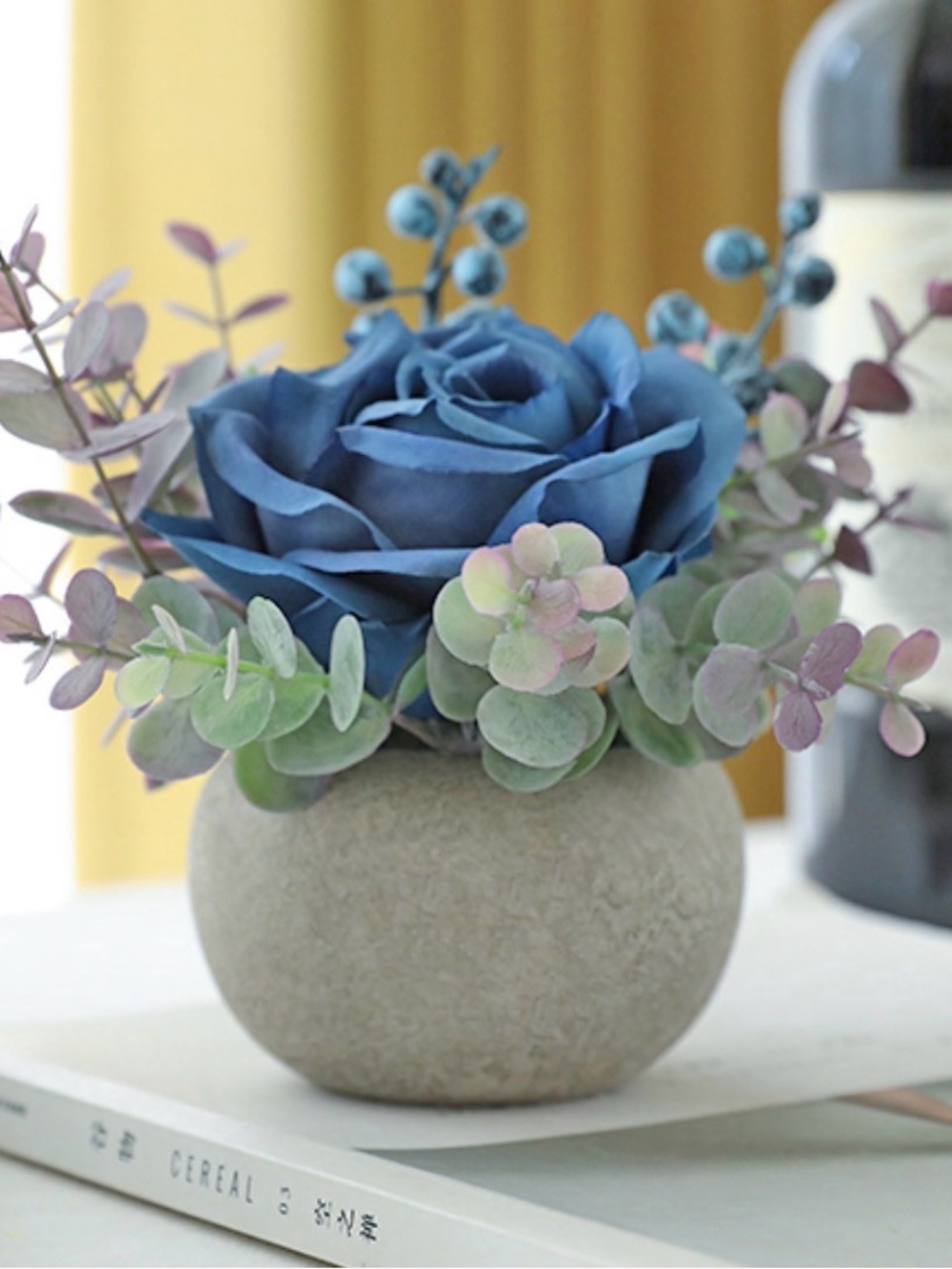 Like New! Silk Blue Rose Mini Arrangement 6”